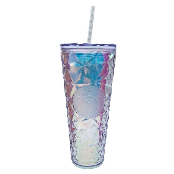 Starbucks Reusable Tumblers Cold Cups Lot Of 4 With Straws Iridescent Textures 2 - Picture 3 of 9